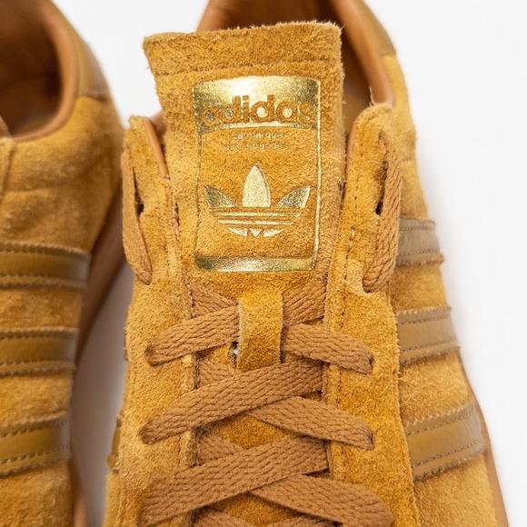 Adidas Campus Sneakers Mens 10.5 Amber Yellow Suede Low Top 3 Stripes Shoes - Picture 5 of 13